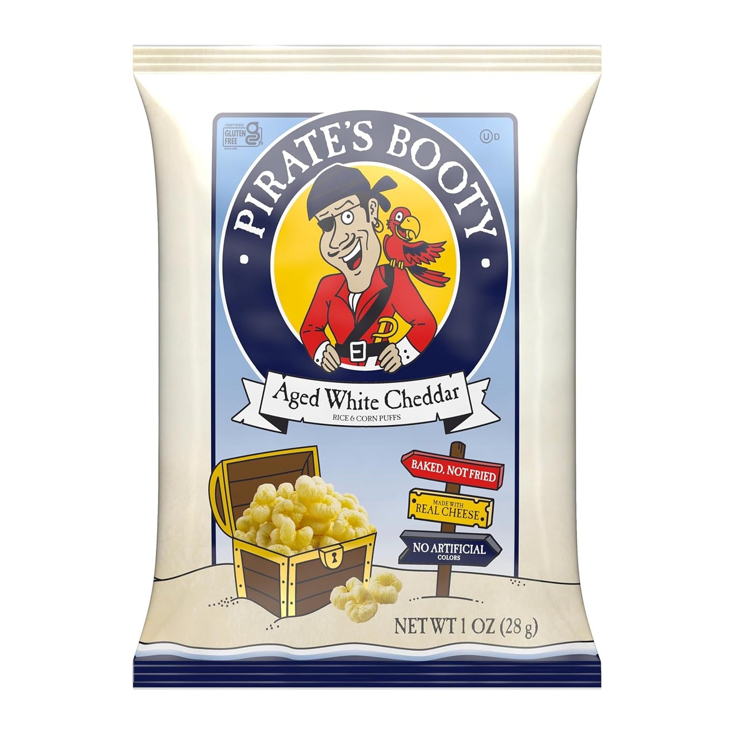 Pirate's Booty Aged White Cheddar Cheese Puffs – Nut-Free Kids Snack for School Lunchboxes and Playdates, 1 oz Single-Serve Bags, 6ct
