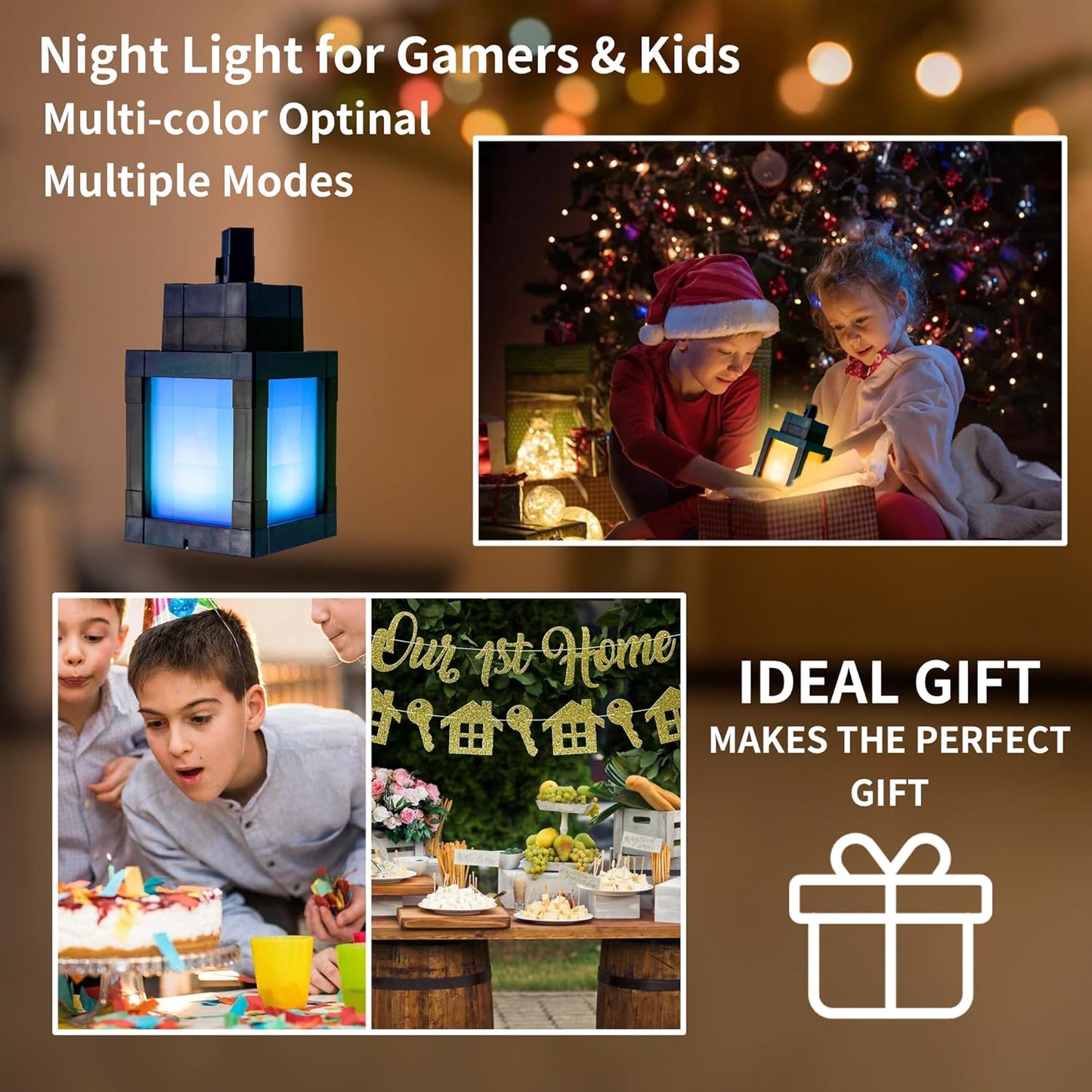 Pixelated Lantern Night Light - Calming Bath Time Lantern with 16 Soft Colors, Dimmable Glow for Evening Wind-Down