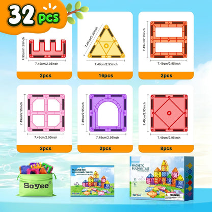 Pixoplay Sensory Magnetic Building Set – Choking Safe ABS Plastic Tiles for Children with Sensory Processing Needs