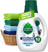 Seventh Generation Free & Clear Laundry Detergent for Nursery and Kids' Room, 53-Load Plant-Based Stain Removal