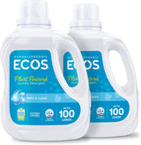 ECOS Laundry Detergent Liquid – Hypoallergenic Free & Clear for Sensitive Skin Wellness Routines, 100 Fl Oz Pack of 2