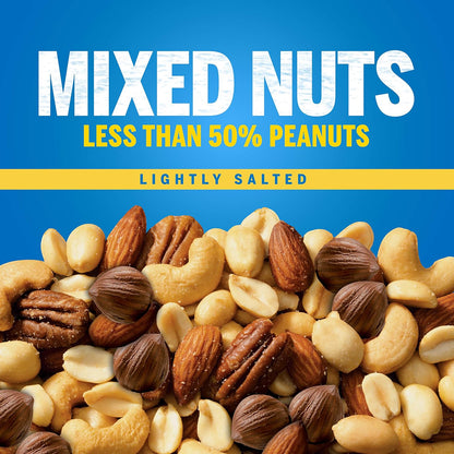 PLANTERS Lightly Salted Mixed Nuts Canister – Lower-Sodium Pantry Snack for Heart-Conscious Home Kitchens