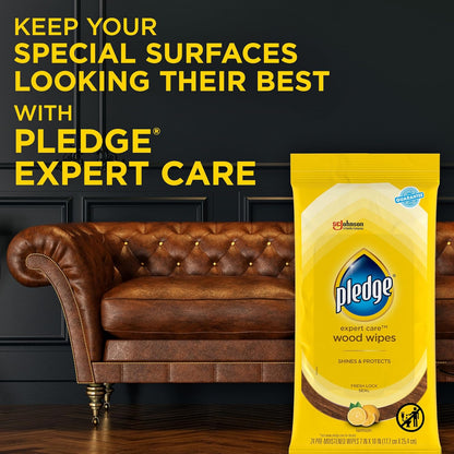 Pledge Expert Care Enhancing Wood Wipes – Lemon Scent Polish for Cozy Living Room Wood Tables and Cabinets