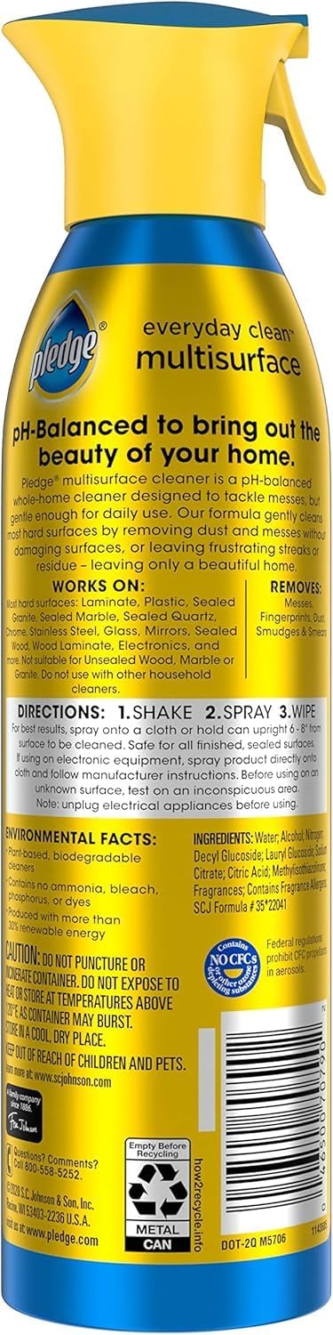 Pledge pH-Balanced Multisurface Spray for Uncluttered Kitchens, One-Aerosol Streak-Free Cleaning