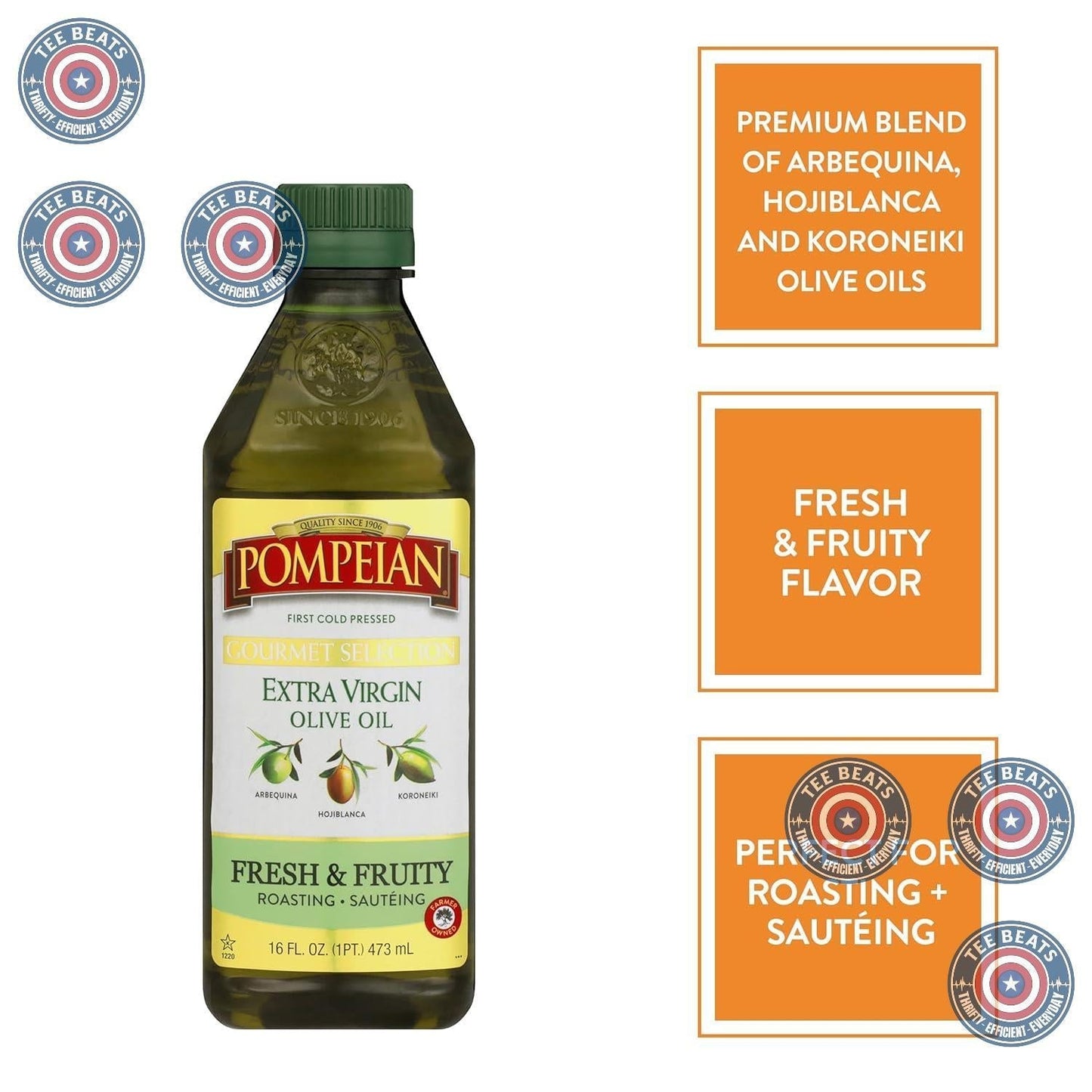 Pompeian Gourmet Selection Extra Virgin Olive Oil – Heritage Crafted Since 1906, First Cold Pressed Gourmet Oil for Elevated Home Dining