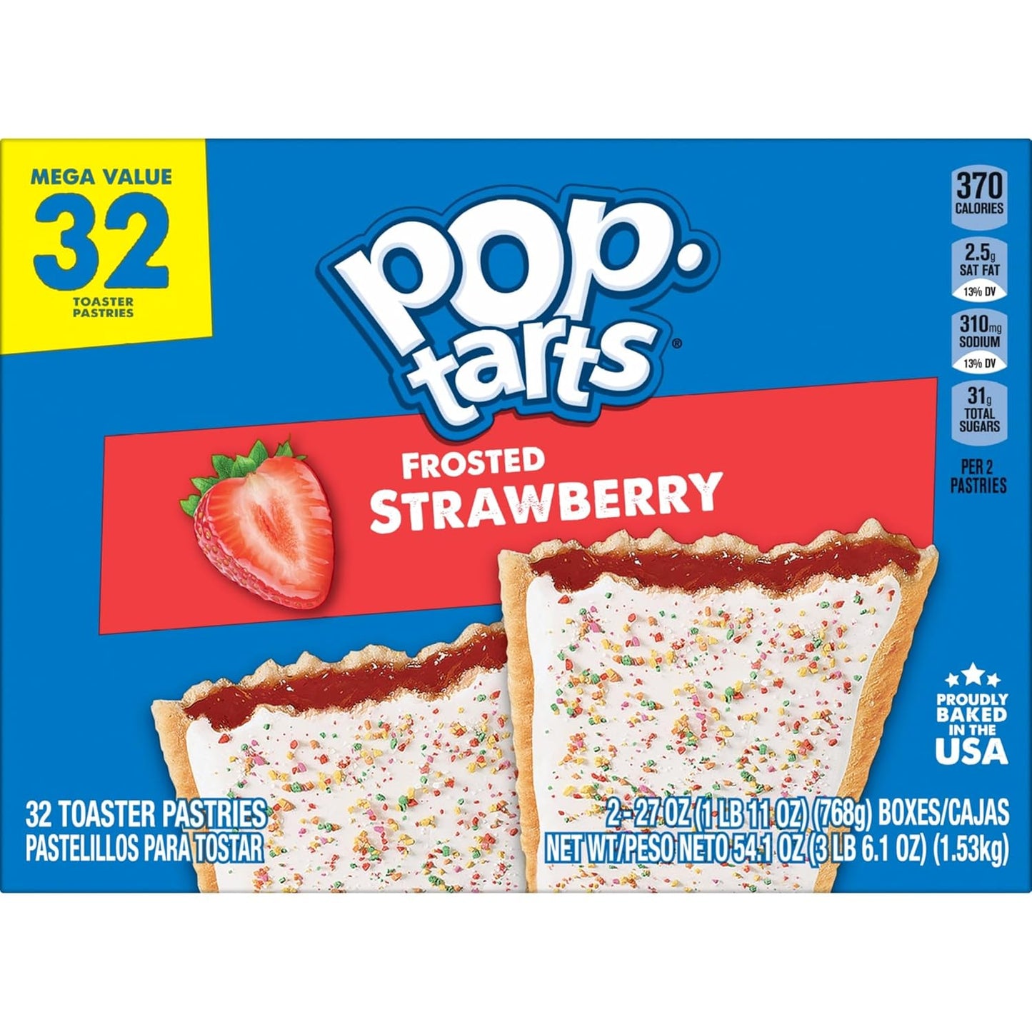 Pop-Tarts Frosted Strawberry Toaster Pastries (32ct) – Ready-to-Pack Lunchbox Snack for School Kids