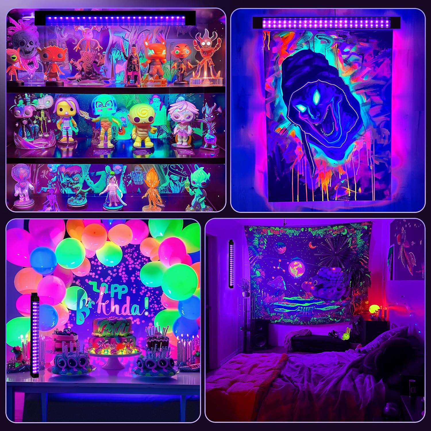 Portable Blacklight Strip 10W, Battery Powered UV Bar for Tapestry Glow and Living Room Ambient Lighting