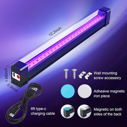 Portable Blacklight Strip 10W, Battery Powered UV Bar for Tapestry Glow and Living Room Ambient Lighting
