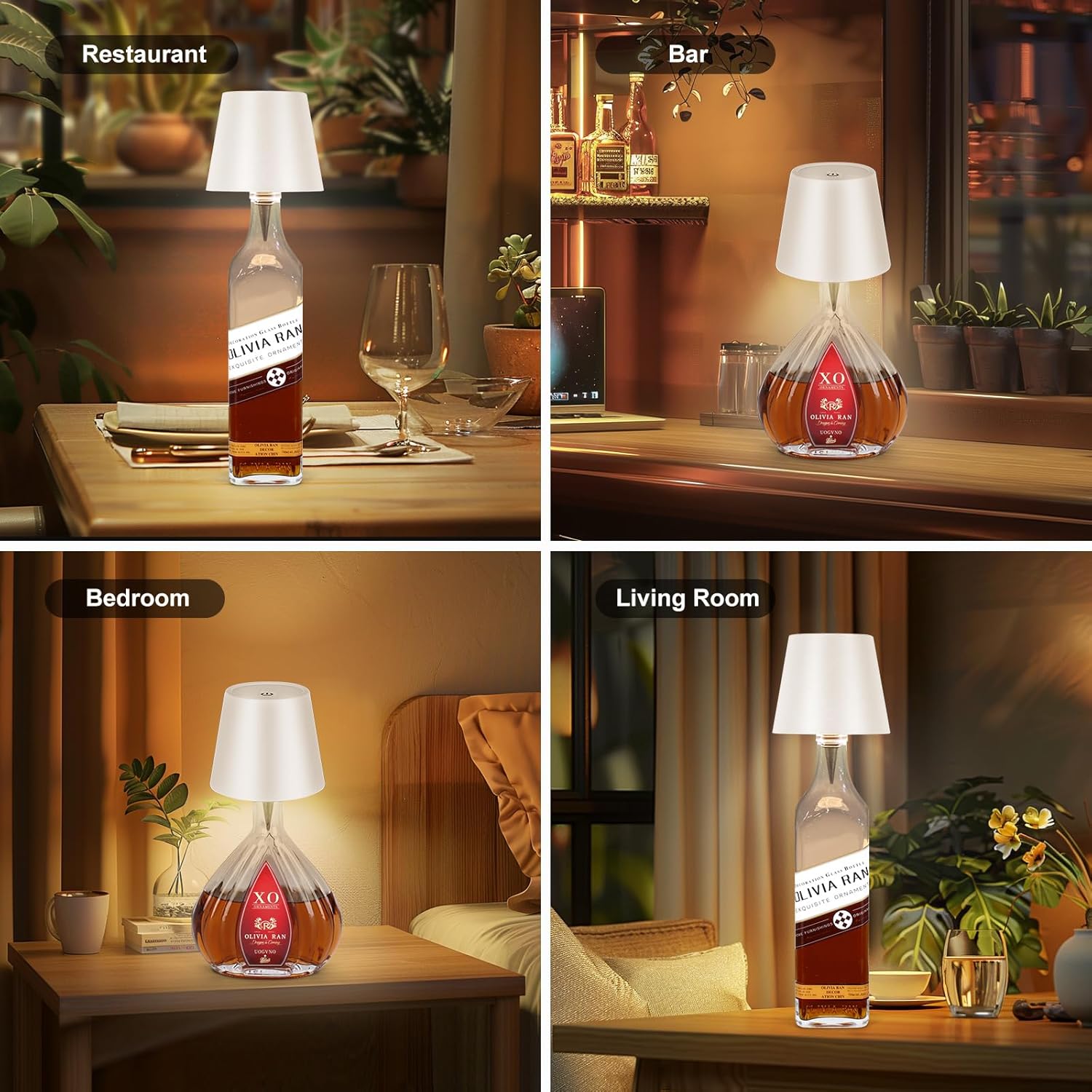 Portable Cordless Bottle Lamp for Patio Dining, USB-C Rechargeable LED Light