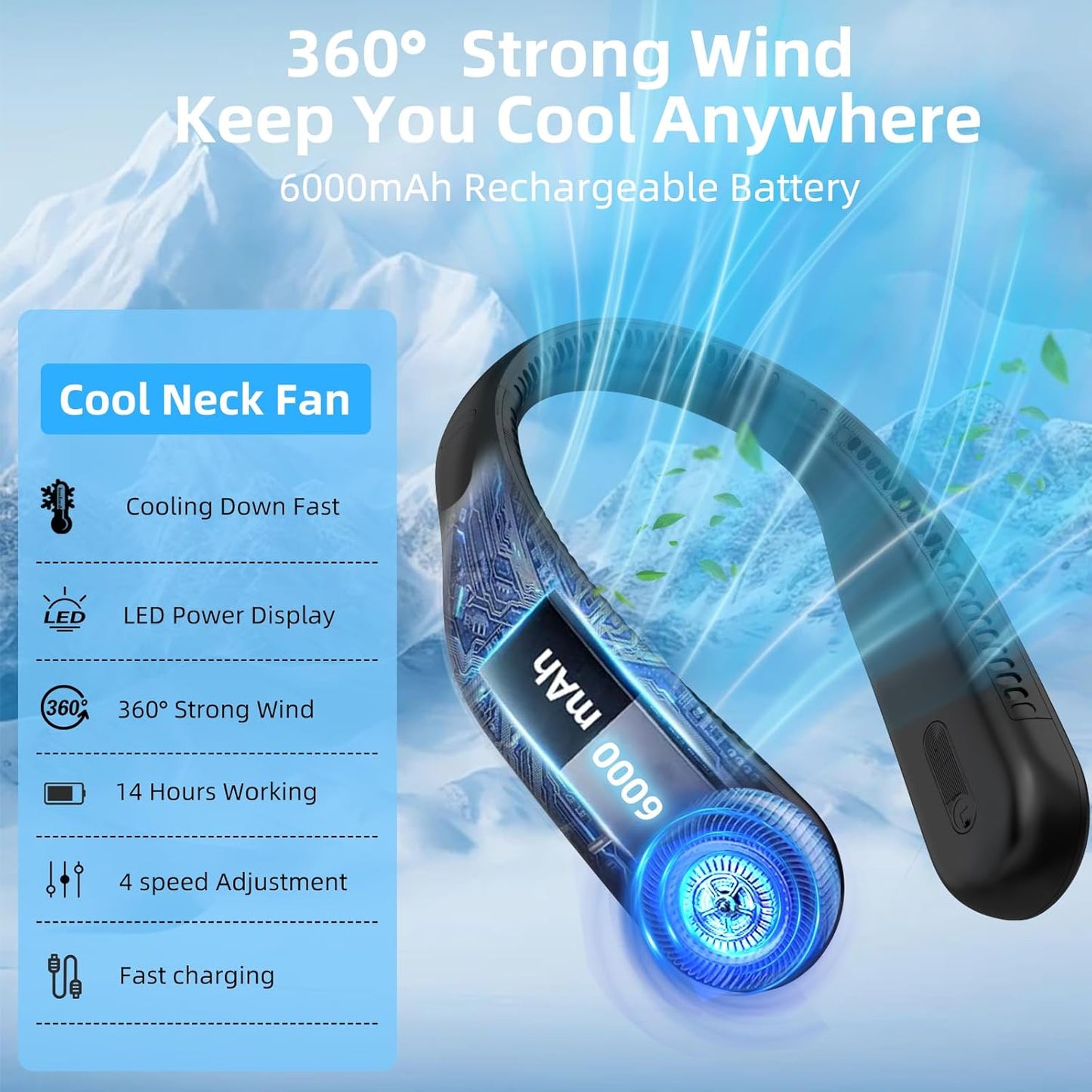 Portable Neck Fan – Thoughtful Birthday Gift for Mom, Hands-Free Bladeless Wearable Cooling with 14-Hour Battery