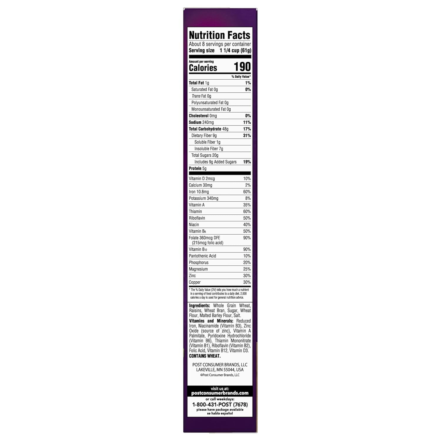 Post Raisin Bran Cereal – Heart-Healthy Whole Grain Breakfast for Wellness-Minded Adults, 16.6 oz
