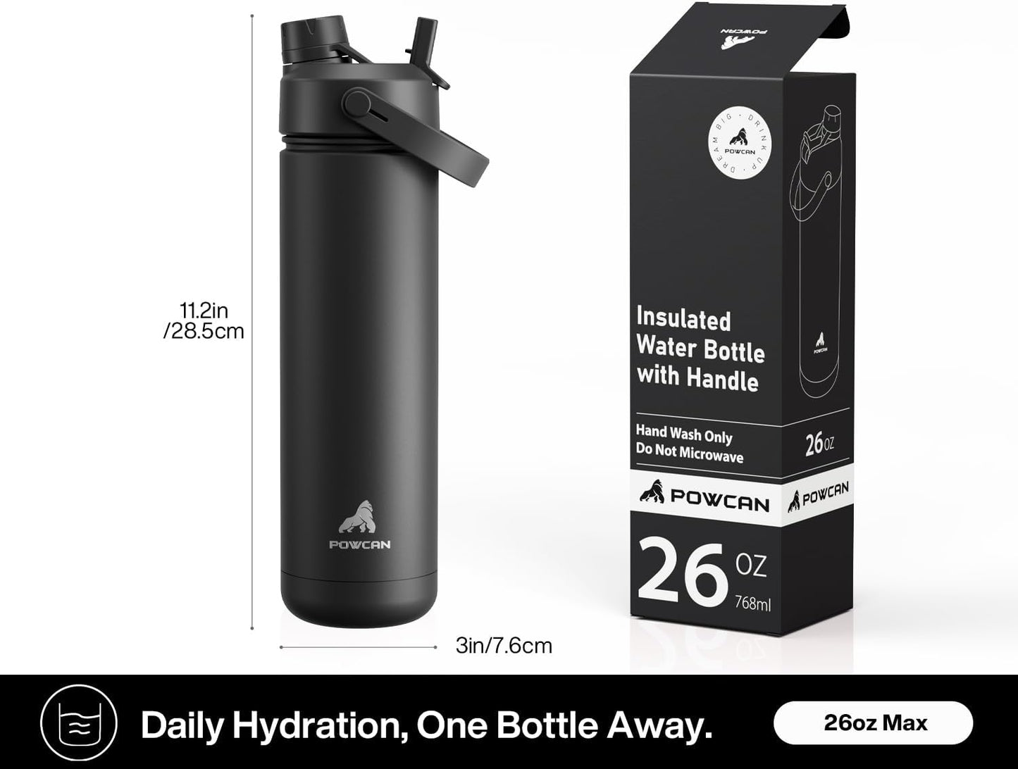 POWCAN Insulated Water Bottle 2-in-1 Straw and Spout Lid for Camping, Beach, and Backyard Cookouts