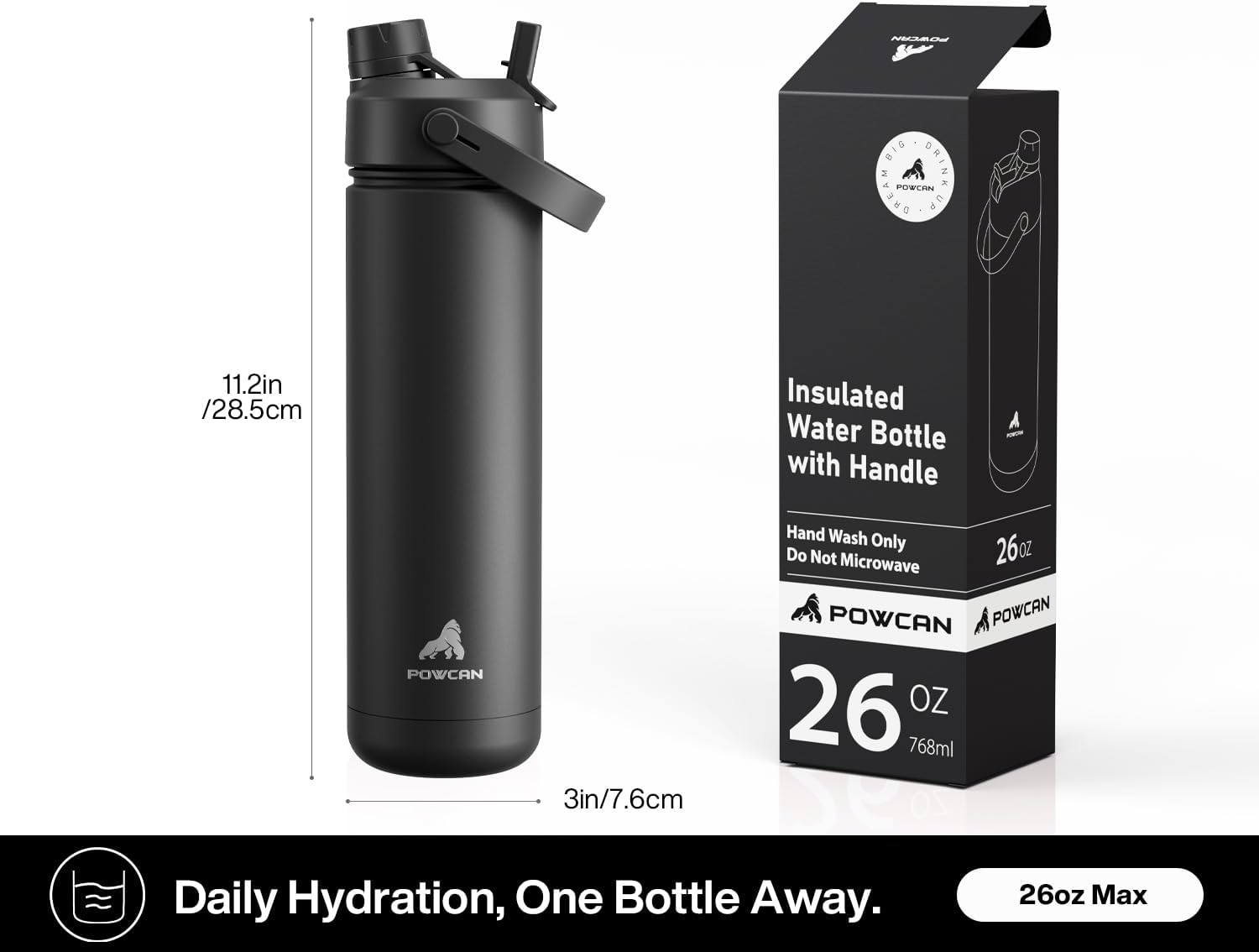 POWCAN Insulated Water Bottle 2-in-1 Straw and Spout Lid for Camping, Beach, and Backyard Cookouts