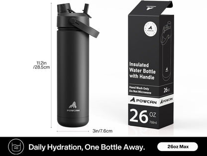POWCAN Insulated Water Bottle 2-in-1 Straw and Spout Lid for Camping, Beach, and Backyard Cookouts