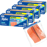 Ziploc Quart Freezer Slider Bags with Power Shield – Camping and Picnic Food Storage, Reusable 136 Count
