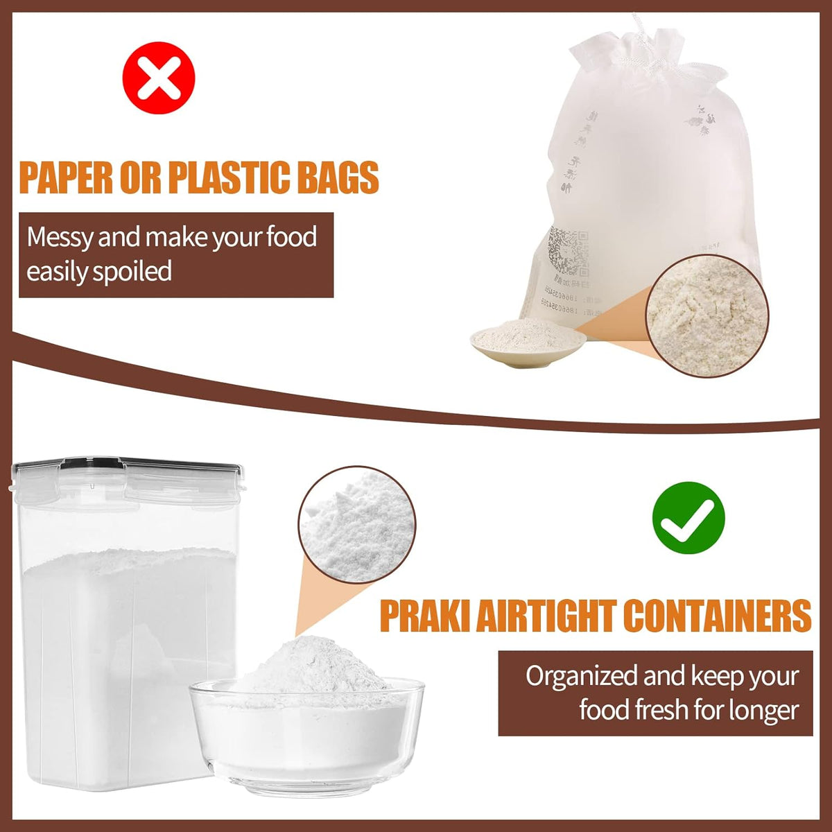 PRAKI Airtight Food Storage Containers – Square Black Canisters for a Styled, Camera-Ready Pantry