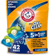 Arm & Hammer Plus OxiClean 5-in-1 Laundry Detergent Power Paks for Busy Professionals, Pre-Measured Stain Remover for Work Clothes