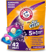 Arm & Hammer Plus OxiClean 5-in-1 Laundry Detergent Power Paks – HE-Compatible Office Wardrobe Care for Remote Workers, Pre-Measured Stain and Odor Removal