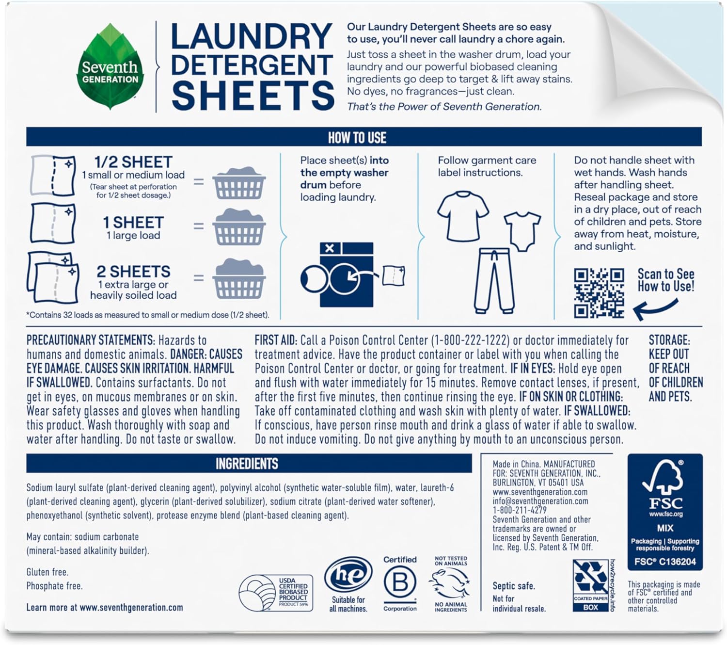 pre-portioned sheet form: ½ sheet for small/medium, 1 for large, 2 for xl or heavily soiled