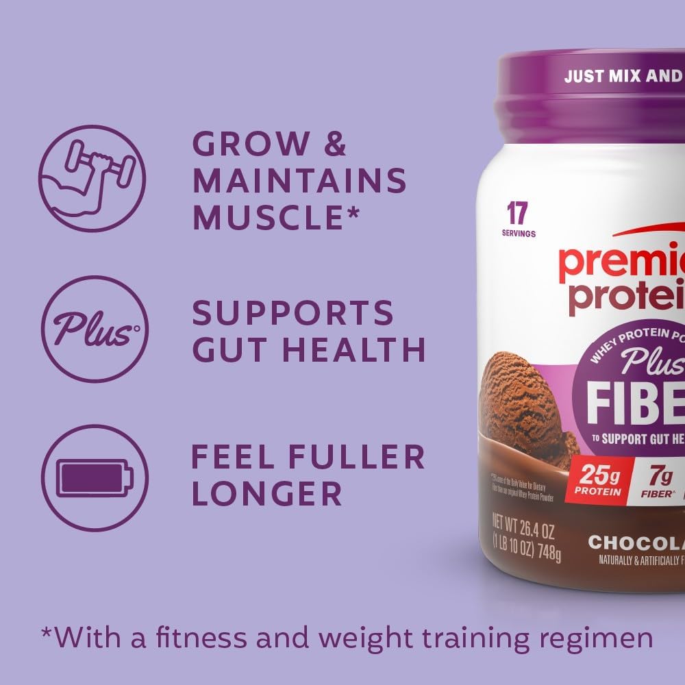 Premier Protein Powder Plus Fiber – Quick Office Shake to Power Through Busy Workdays, 25g Protein