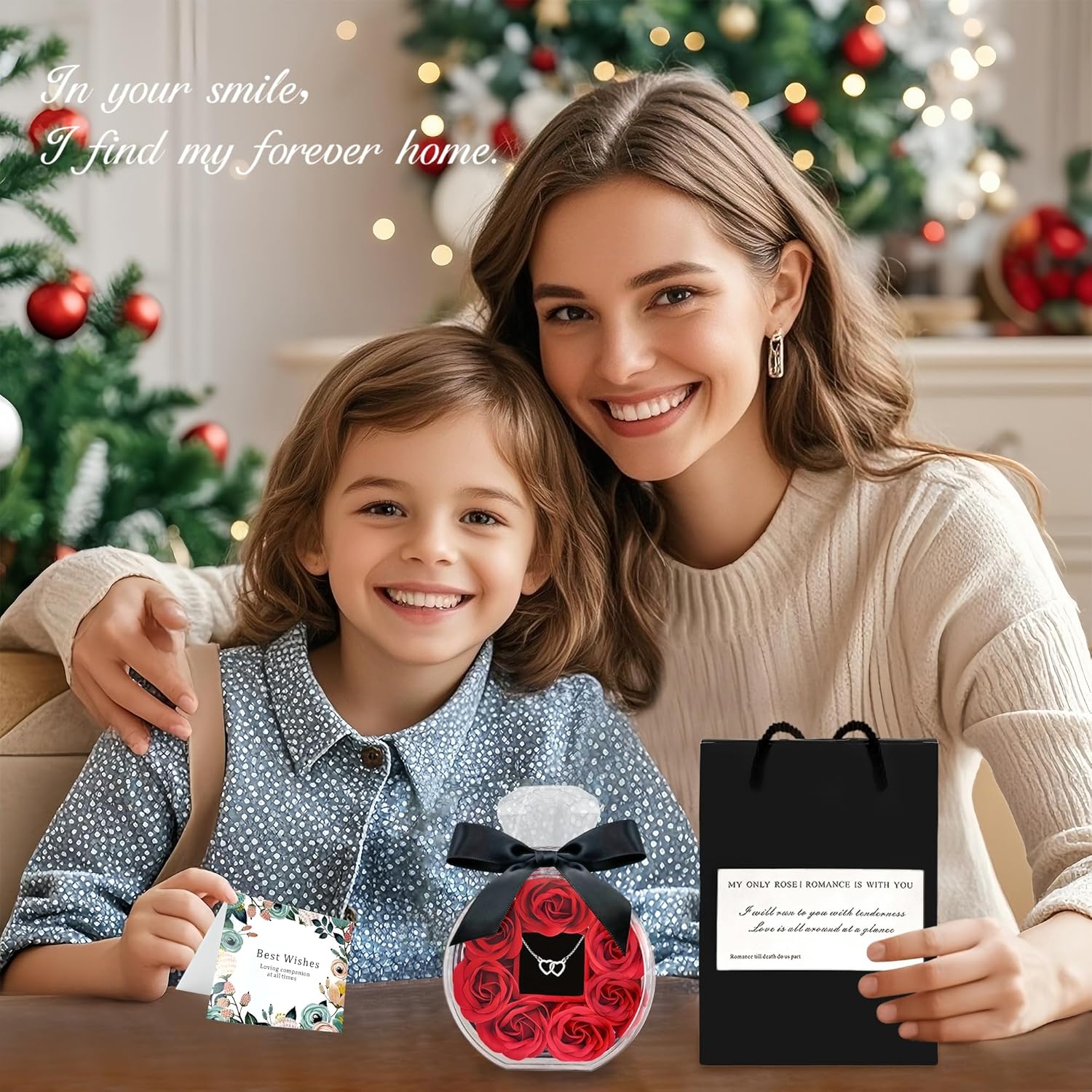 Premium Crystal Rose Pendant Gift Set – High-End Anniversary and Valentine's Present for Wife in Satin-Lined Box