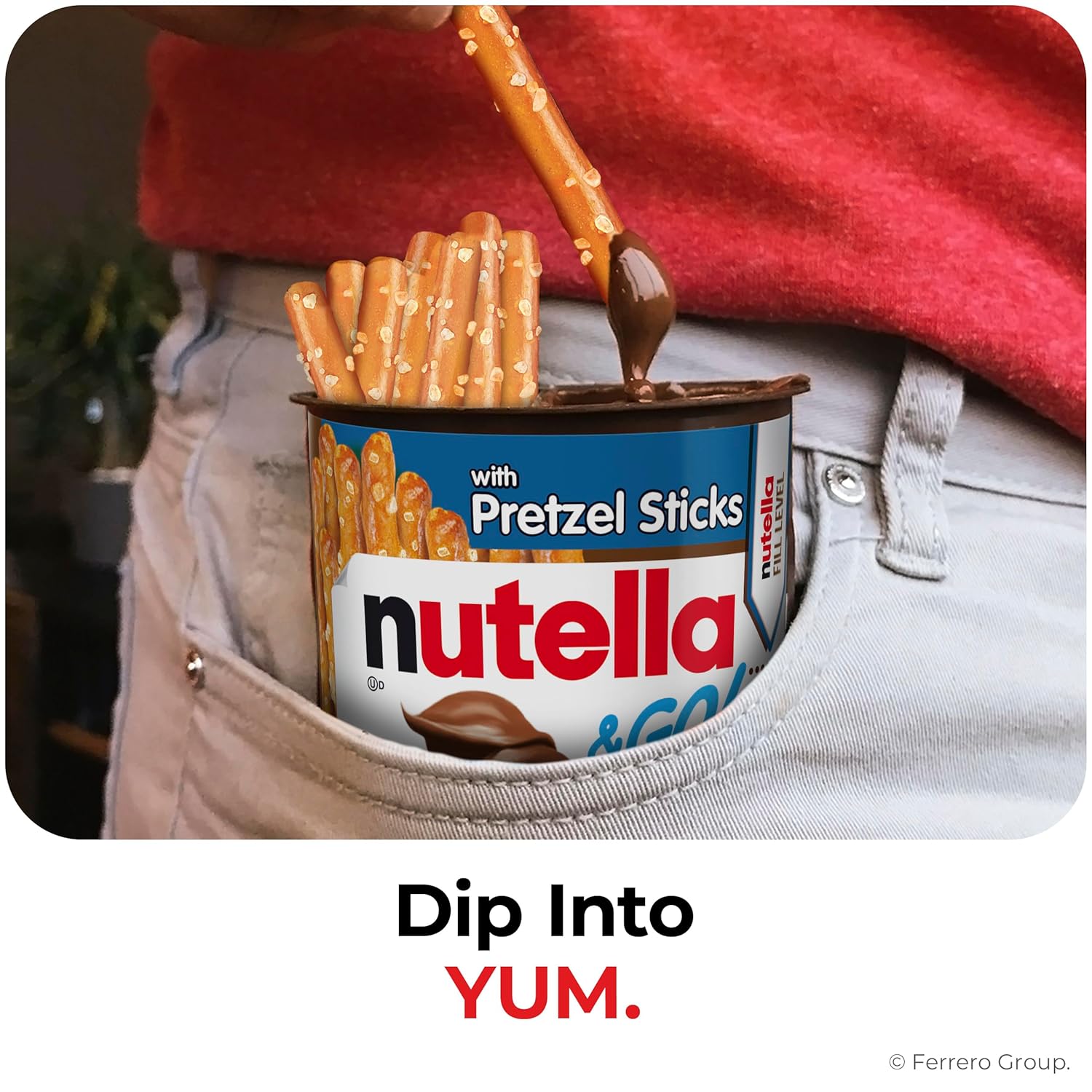 pretzel sticks sized and shaped specifically for dipping into the spread compartment