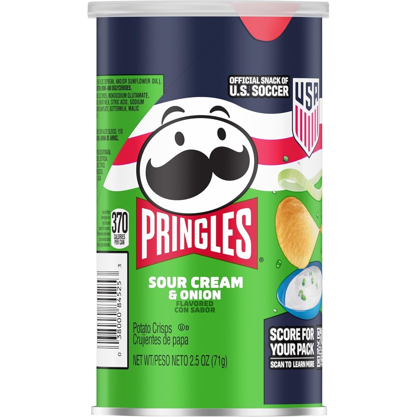 Pringles Sour Cream and Onion Chips, 2.5 oz Resealable Cans, Lunchbox-Sized Snack Pack for School Cafeteria and Playdates