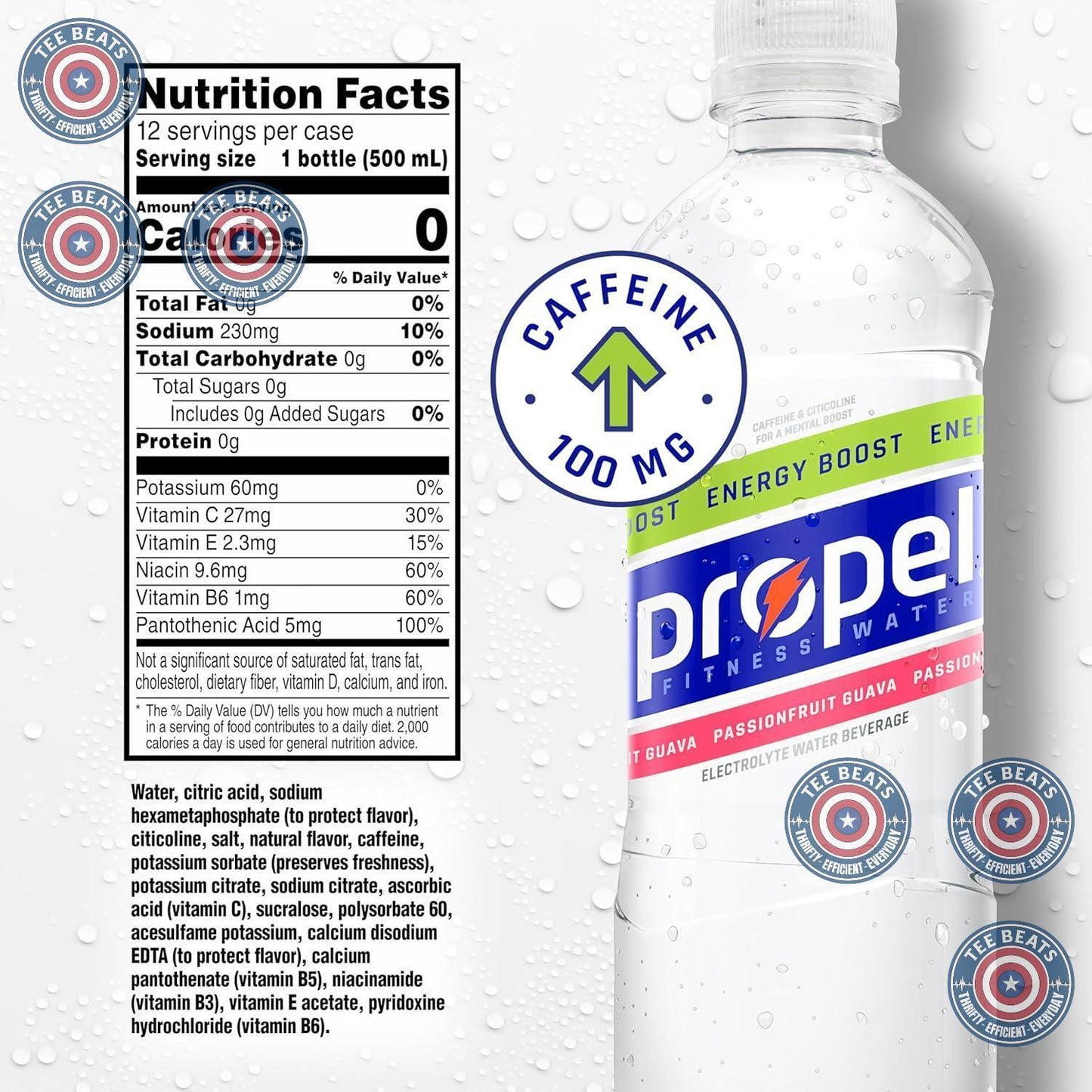 Propel Energy Boost Zero Calorie Water – Clean Self-Care Hydration with B Vitamins and Antioxidants, 3 Flavor 12 Pack