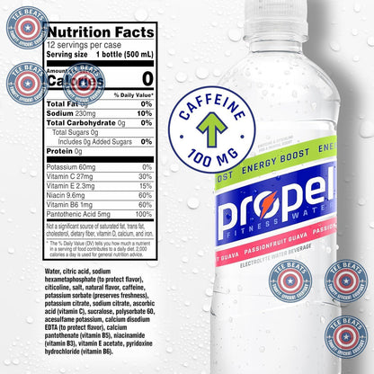 Propel Energy Boost Zero Calorie Water – Clean Self-Care Hydration with B Vitamins and Antioxidants, 3 Flavor 12 Pack
