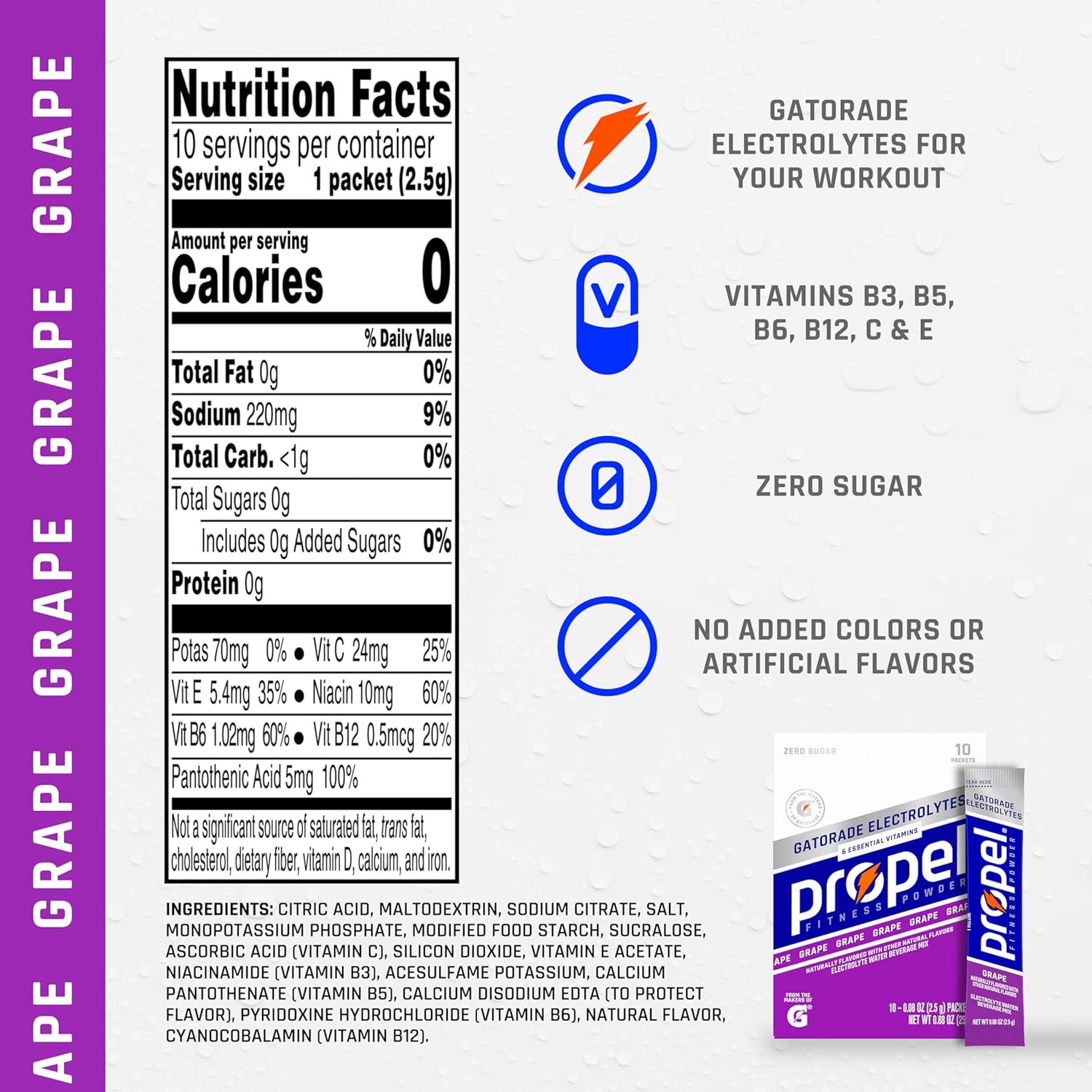 Propel Powder Packets – Grape Hydration Mix for Daily Self-Care Routine