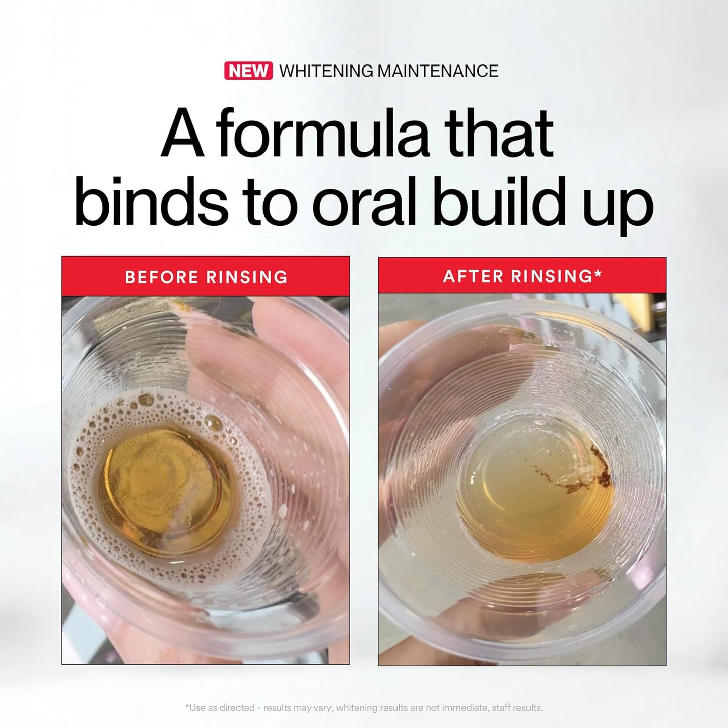 protein- and debris-binding formula that forms visible particles when rinsing