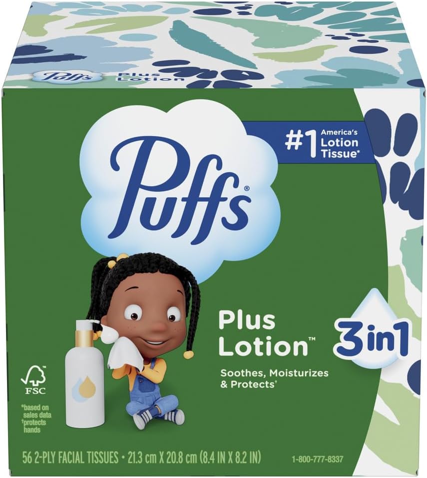 Puffs Plus Lotion Tissues for the Family Car Cup Holder, On-the-Go Kids Cold and Allergy Care