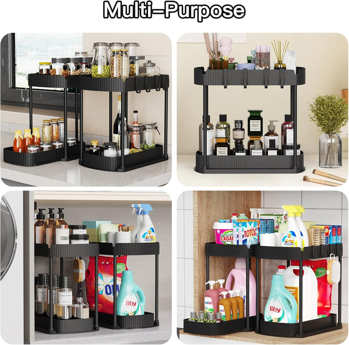 Pull Out Under Sink Storage Organizer – Practical Birthday Gift for Mom, 2-Pack White