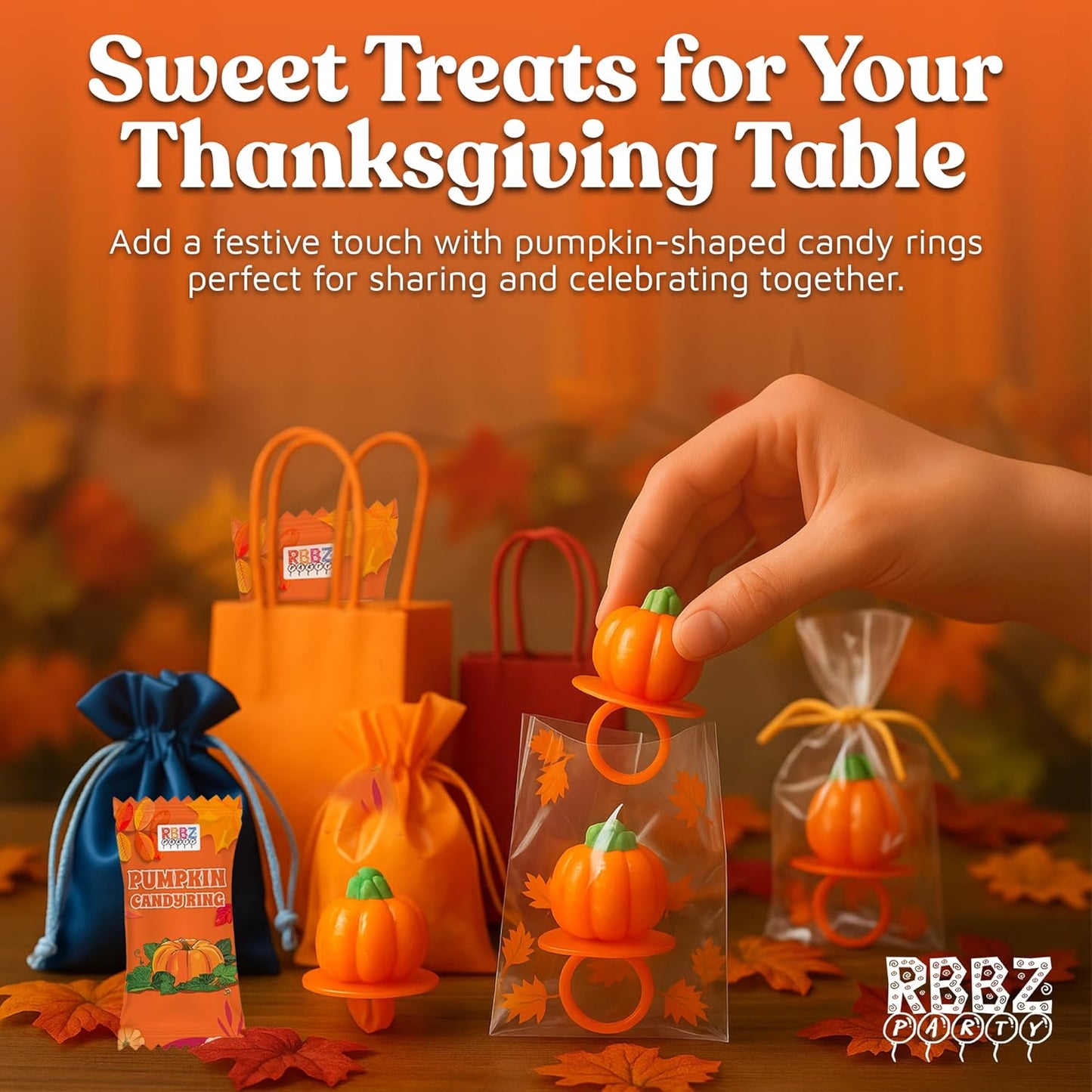 Pumpkin Candy 3D Ring Pops – 18 Individually Wrapped Halloween Treats for Kids Party Favor Bags