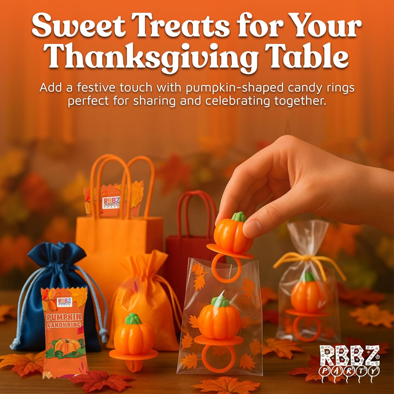 Pumpkin Candy 3D Ring Pops – 18 Individually Wrapped Halloween Treats for Kids Party Favor Bags