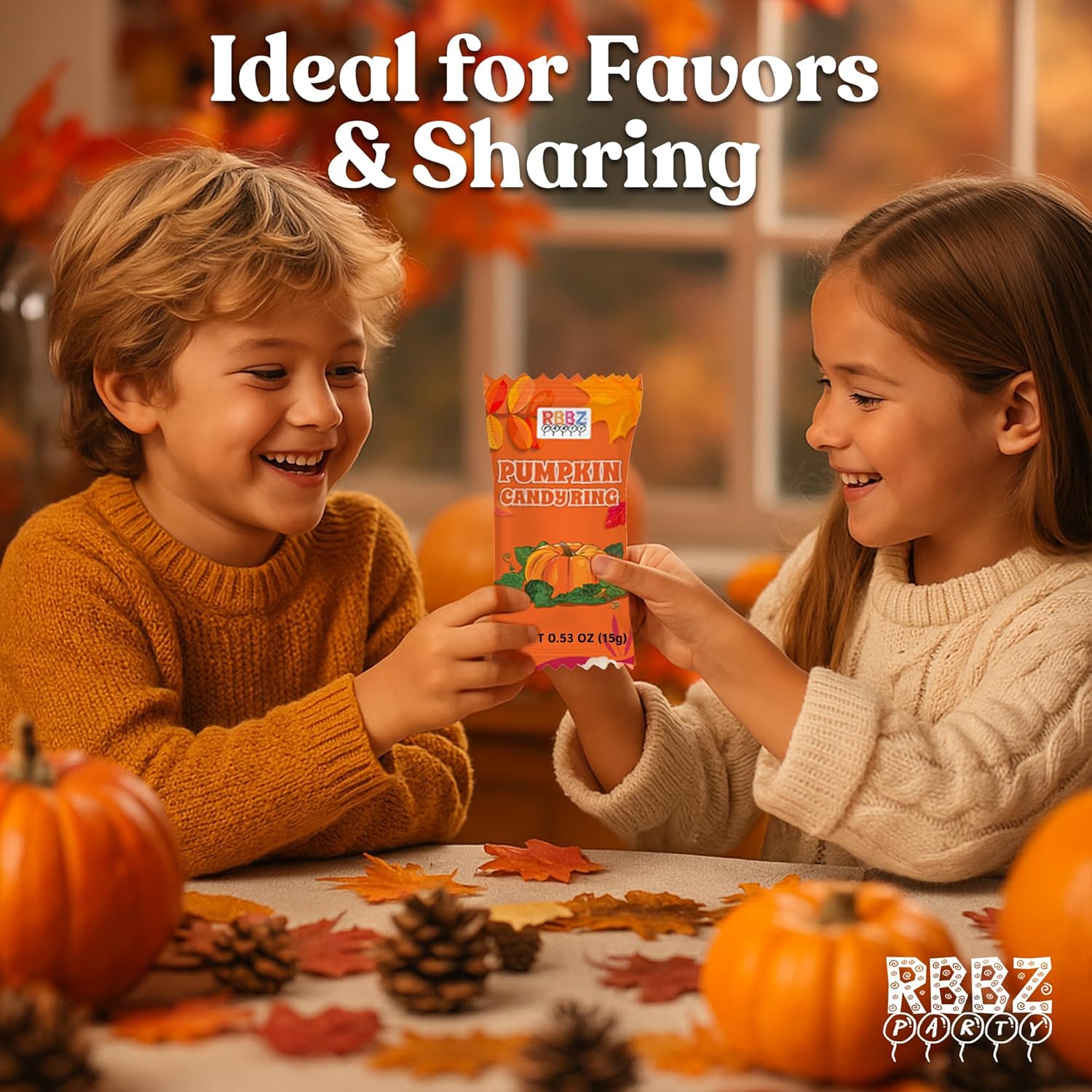 Pumpkin Candy 3D Ring Pops – 18 Individually Wrapped Halloween Treats for Kids Party Favor Bags