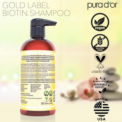 PURA D'OR Anti-Thinning Shampoo – Daily Self-Care Ritual for Thinning Hair, Botanical Scalp-Nourishing Wash