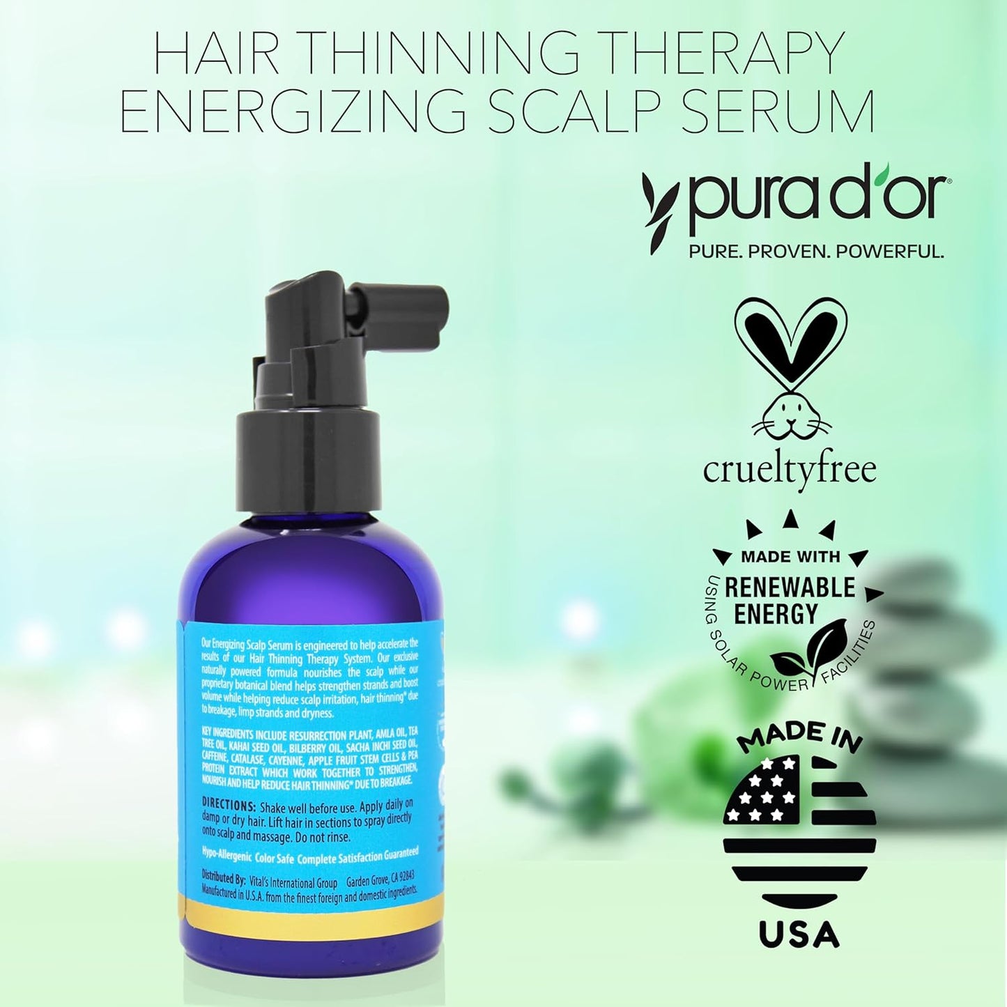 PURA D'OR Hair Thinning Therapy Energizing Scalp Serum – Thoughtful Birthday Gift for Her & Him, 4oz