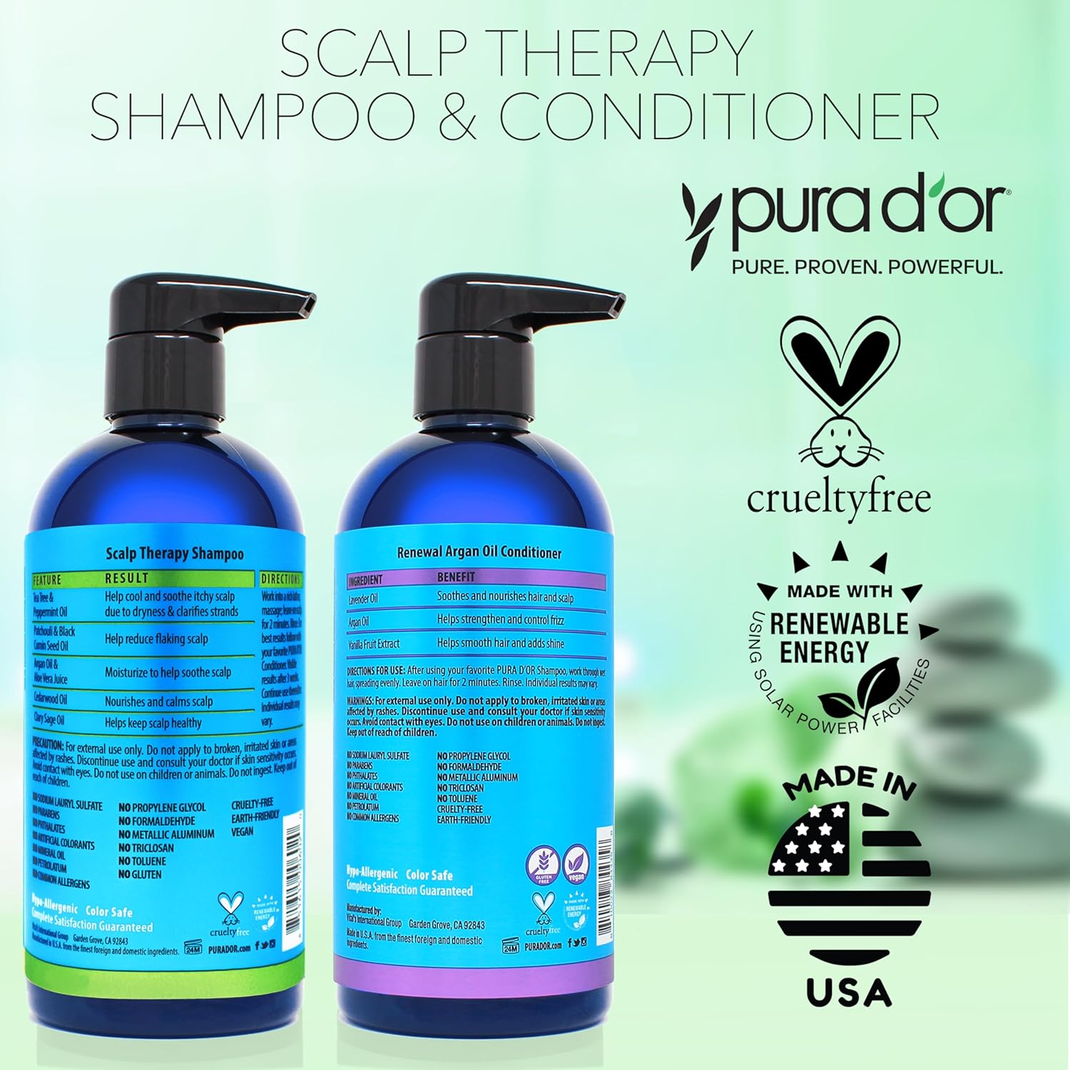 PURA D'OR Scalp Therapy Shampoo & Conditioner Set — Thoughtful Birthday Gift for Her with Tea Tree & Lavender