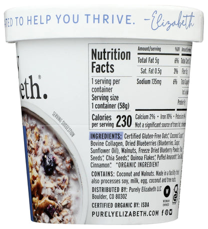 Purely Elizabeth Blueberry Walnut Collagen Protein Oats – Nutritious Gluten-Free Breakfast for the Family Pantry, Pack of 6