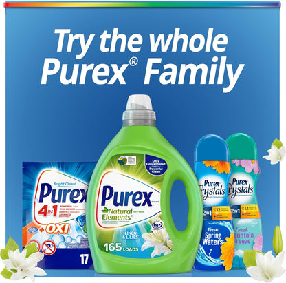 Purex Natural Elements Fresh Lilies & Linen Liquid Detergent, 82.5 oz, 165 Loads, Dye-Free, Plant-Based Laundry Wash for a Calming Self-Care Laundry Ritual
