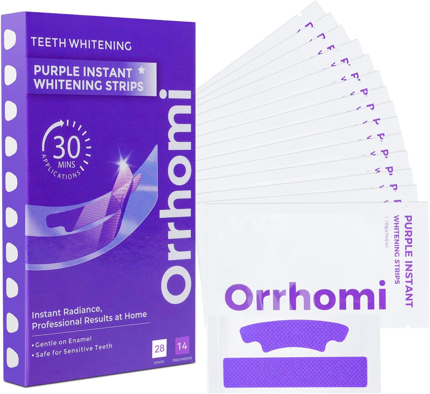 PURIGENEX Purple Whitening Strips – Gentle Enamel-Safe Treatment for Nightly Self-Care, 28 Strips for Home Use