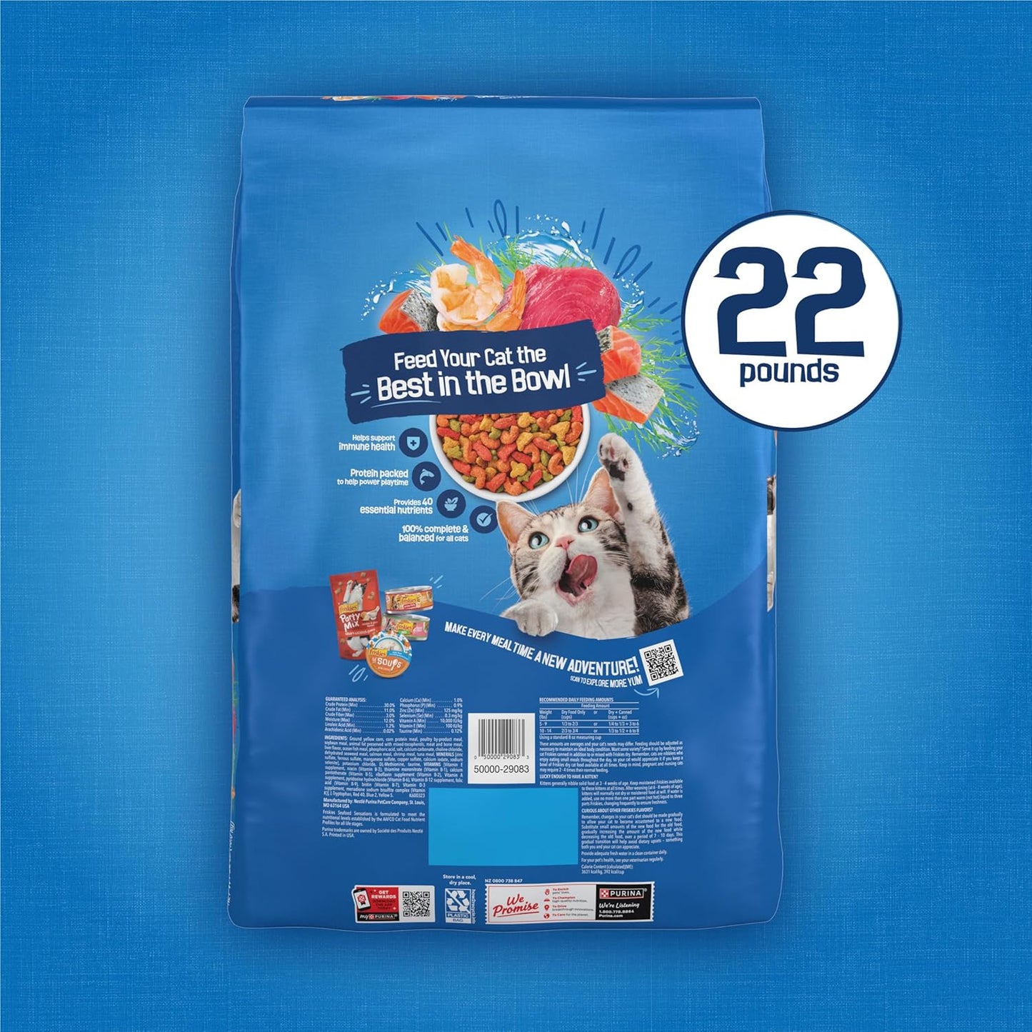 Purina Friskies Dry Cat Food Seafood Sensations - 22 lb. Bag of Salmon, Tuna and Shrimp for Mindful Multi-Cat Feeding Routines