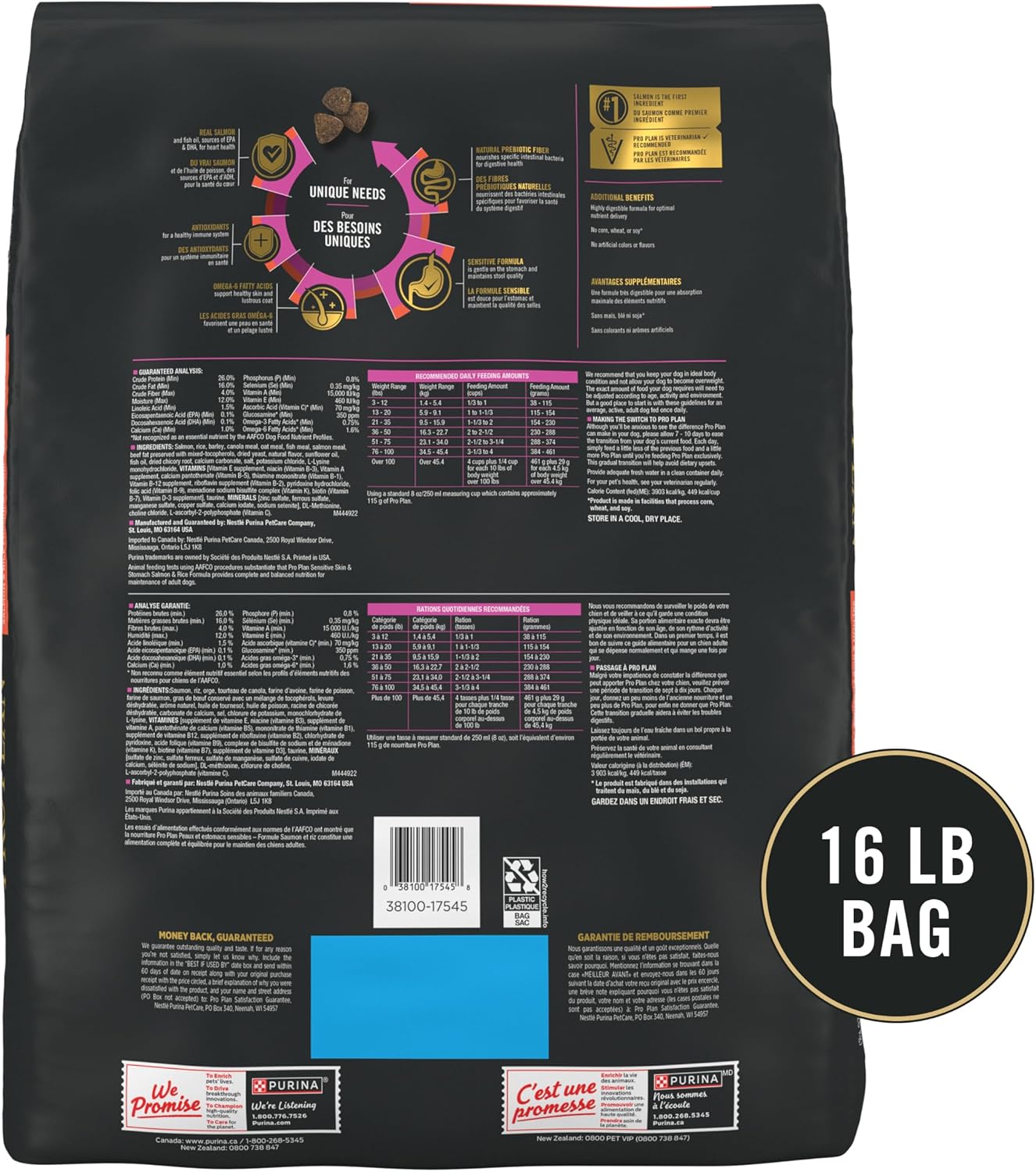 Purina Pro Plan Sensitive Skin and Stomach Dog Food – Thoughtful Gift for New Puppy Parents, Adult Dogs, Salmon & Rice 16 lb Bag