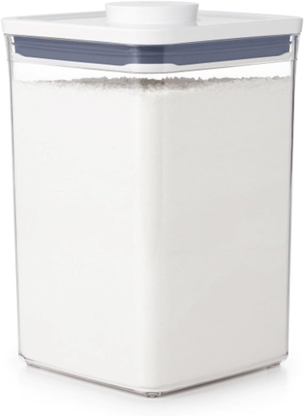 push-button lid that creates an airtight seal and doubles as an opening handle
