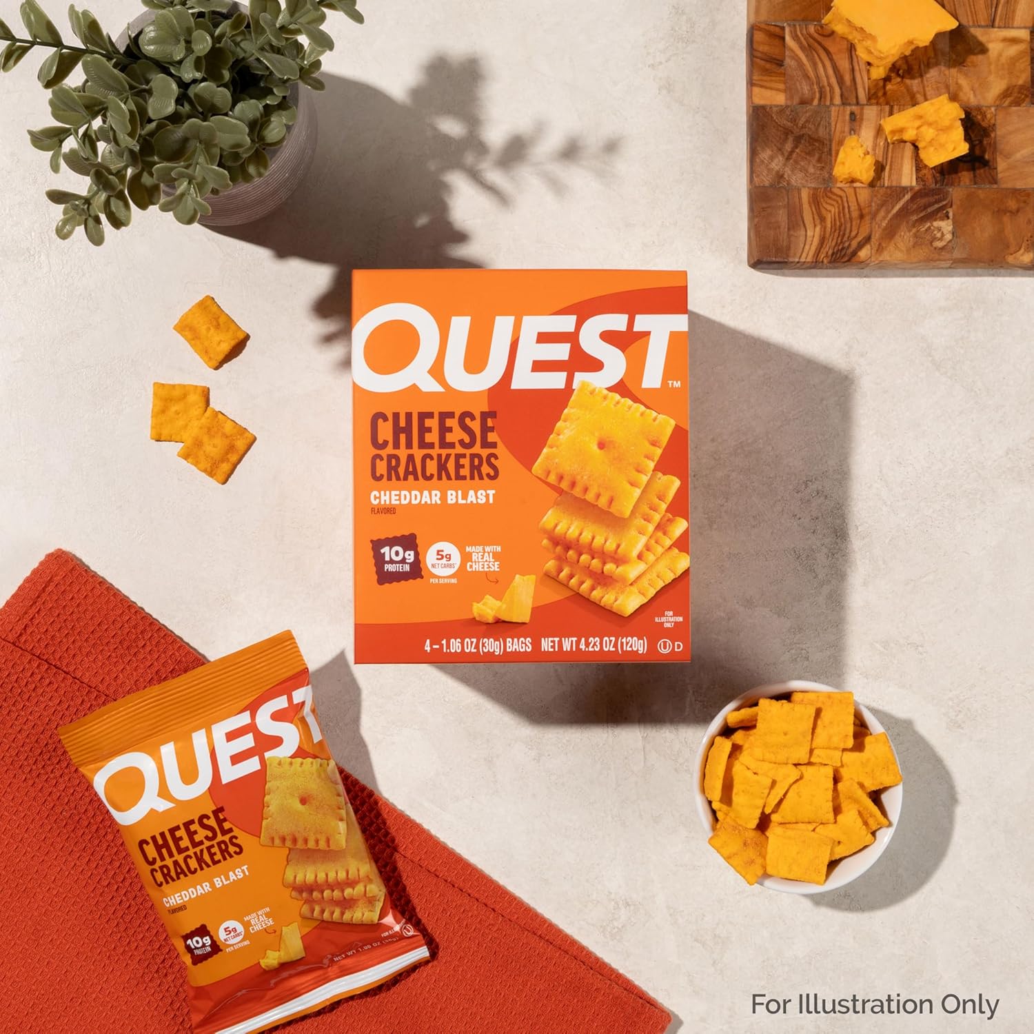 Quest Nutrition Cheese Crackers – Mindful Low-Carb Snack for Self-Care Sundays, Spicy Cheddar 4-Count