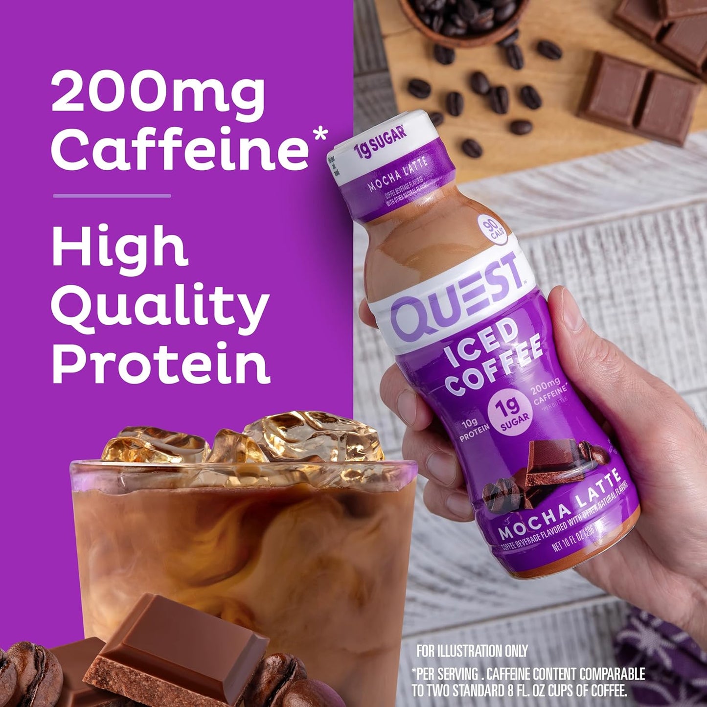 Quest Nutrition Iced Coffee Vanilla Latte Grab-and-Go Morning Coffee Replacement with 10g Protein for Commute and Car Cup Holder