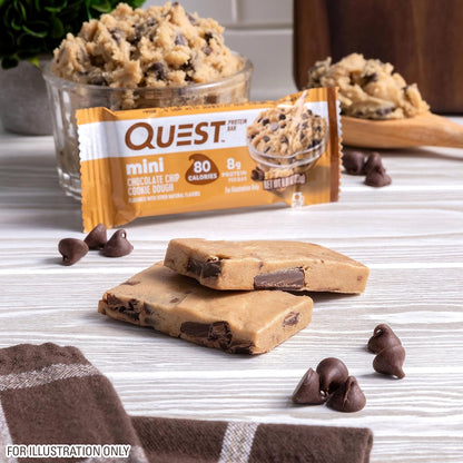 Quest Nutrition Mini Chocolate Chip Cookie Dough Protein Bars – Office Desk Snack for Afternoon Focus, 8g Protein, 1g Sugar