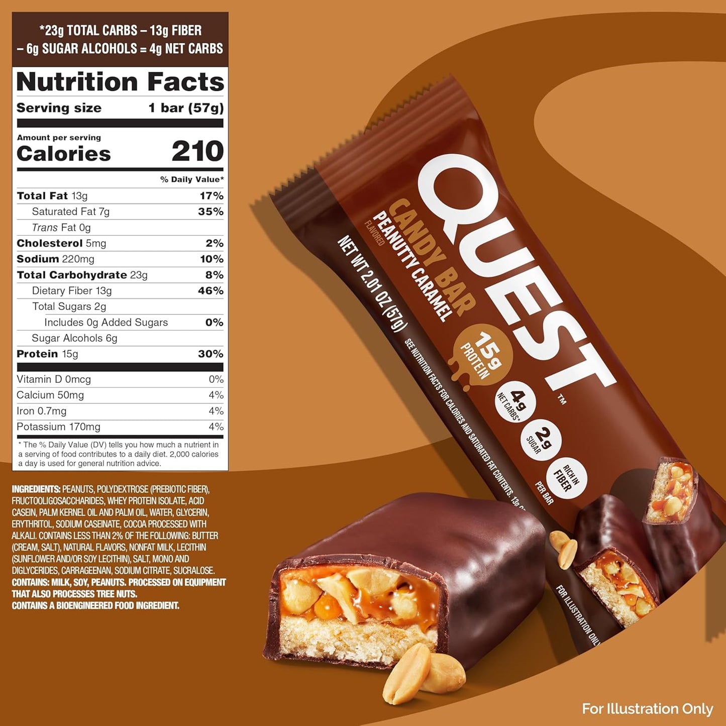 Quest Nutrition Protein Bar Peanutty Caramel – Guilt-Free Sweet Ritual for Mindful Snackers, 12-Count Pantry Stock