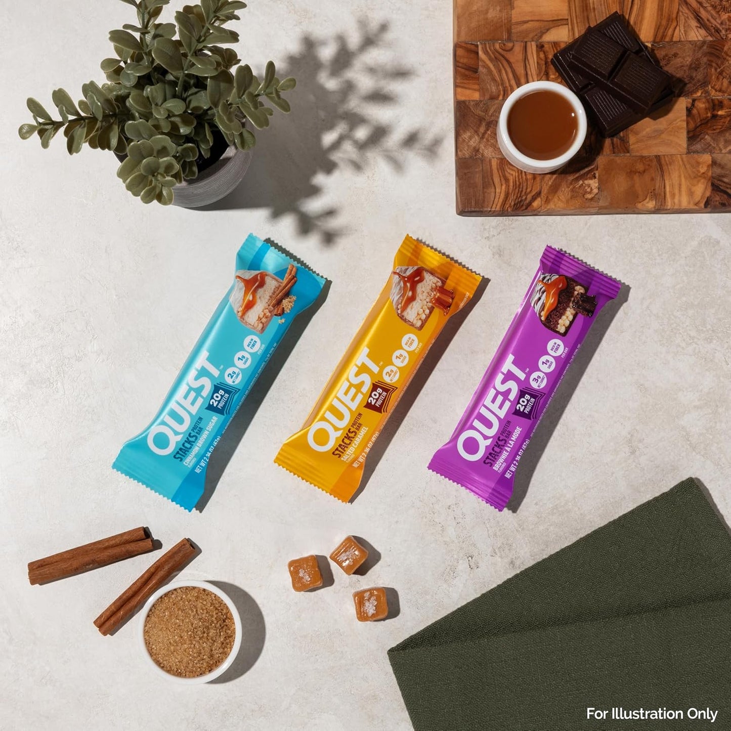 Quest Nutrition Stacks Protein Bar, Cinnamon Brown Sugar — Desk Drawer Snack to Beat the Mid-Afternoon Slump, 20g Protein, 1g Sugar